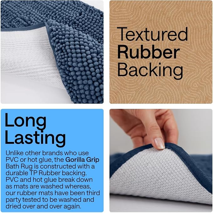 GORILLA GRIP Bath Rug Mat 30x20, Thick Soft Absorbent Chenille, Quick Dry - Image 3