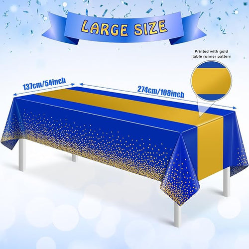 3Pcs Blue and Gold Tablecloth Party Decorations, Plastic Royal Blue Table Cloth - Image 2