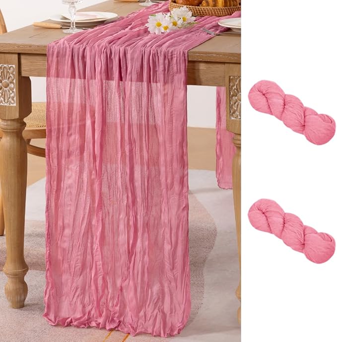 2 Pack Mauve Cheesecloth Table Runner10ft Rustic Sheer Gauze Runner | by MLMC