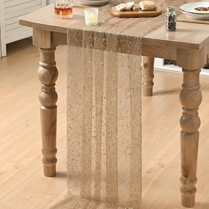Artoid Mode 6PC Coffee Gold Gauze Table Runner 120 Inch 10FT, Glitter Metallic - Image 5