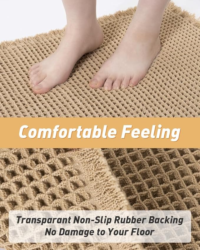 Upgraded Waffle Bath Mats Set of 2, Super Absorbent Non Slip Bath Mats - Image 3