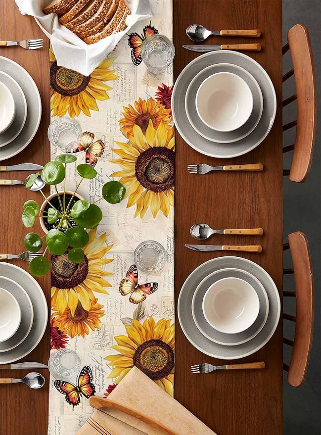 Sunflower Farmhouse Table Runners 108 Inches Long, Spring Summer Retro Table - Image 5