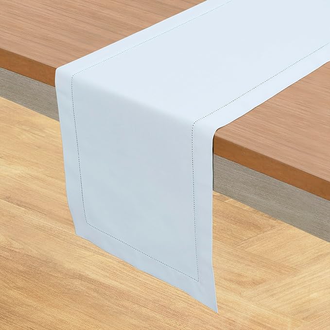 Solino Home Cotton Linen Table Runner Blue, Hemstitch Collection 14 x 72 in | - Image 2