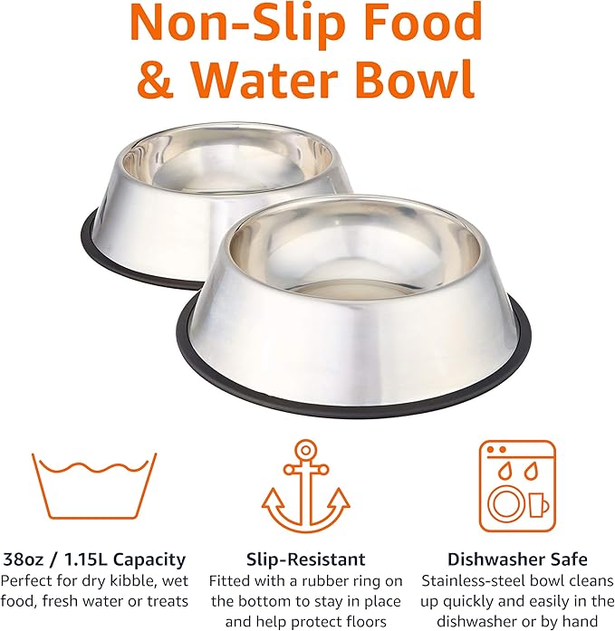Amazon Basics Stainless Steel Non-Skid Dog Water And Food Bowls, Dishwasher Safe - Image 3