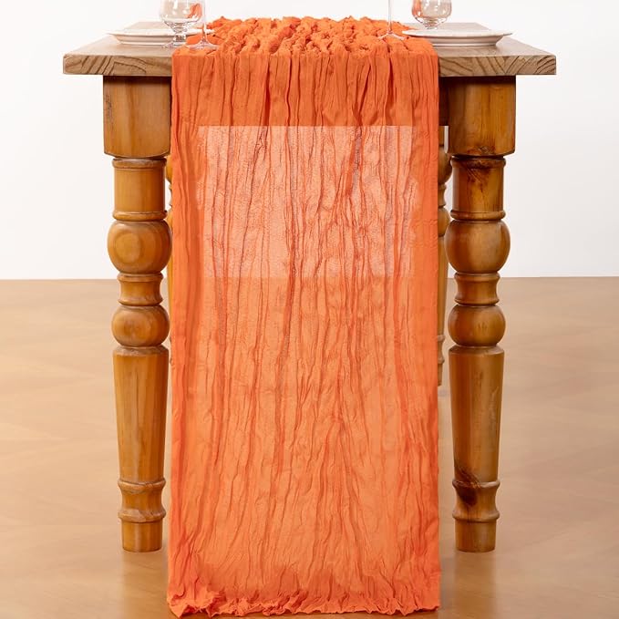 DeZerlor Orange Cheesecloth Table Runner 1 Pack Summer Boho Runner | 120Inches - Image 4
