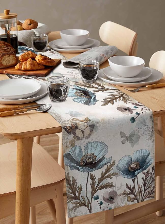 Vintage Tulip Flowers Short Table Runners 36 Inches, Cotton Linen Fabric Table - Image 3