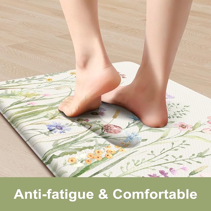 KIMODE Anti Fatigue Kitchen Mat 17.3"x29", Boho Floral Kitchen Floor Mats Non - Image 3