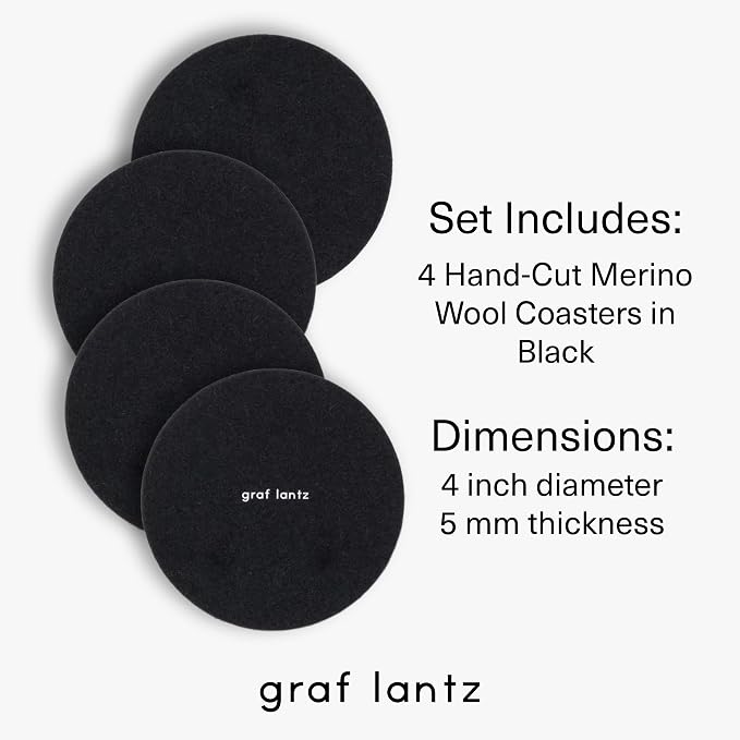 Graf Lantz - Bierfilzl Merino Wool Round Coasters Set of 4 - Black - Absorbs - Image 4