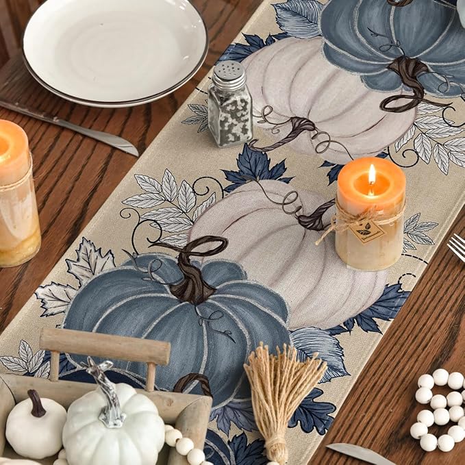 Artoid Mode 210 GSM Fall Table Runner 13x108 Inch Home Party Decor | Blue and - Image 4