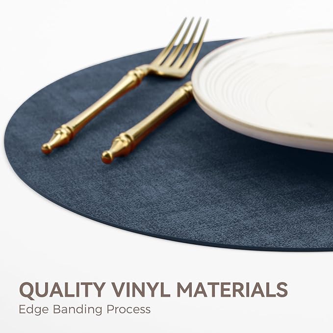 13" Round Placemats Set of 6, Reversible Faux Leather Heat Resistant Table Mats - Image 5