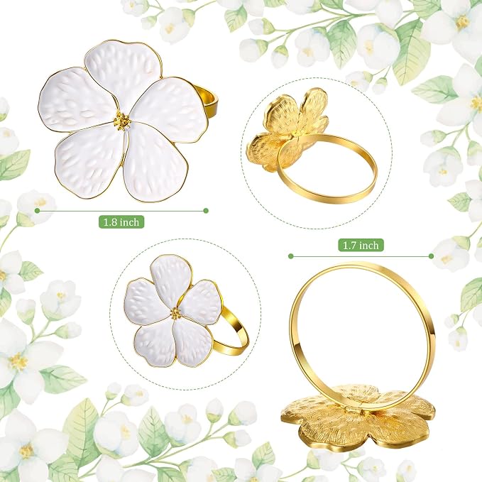 Patelai Set of 150 White Flower Napkin Rings Bulk Gold Napkin Ring Holders | - Image 3