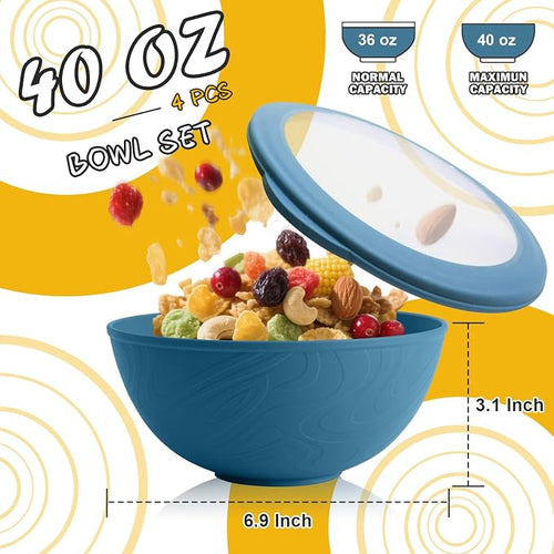 40 OZ Bowls Set of 4, Unbreakable Lightweight Bowls Set - Image 2