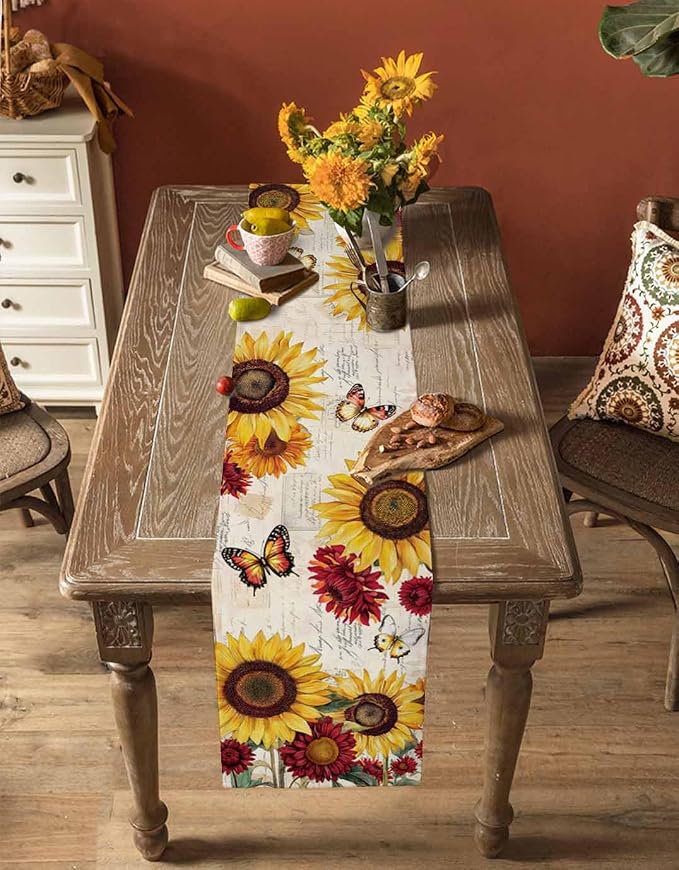 Sunflower Farmhouse Table Runners 48 Inches Long, Spring Summer Retro Table - Image 4