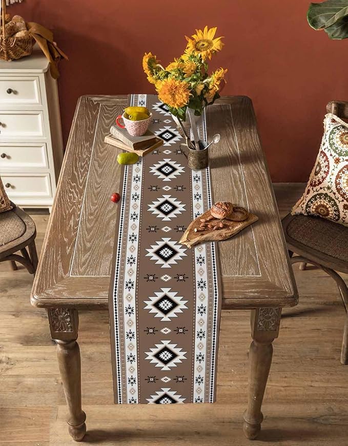 Southwest Aztec Table Runners 90 Inches Long, Cotton Linen Fabric Table Runner - Image 4