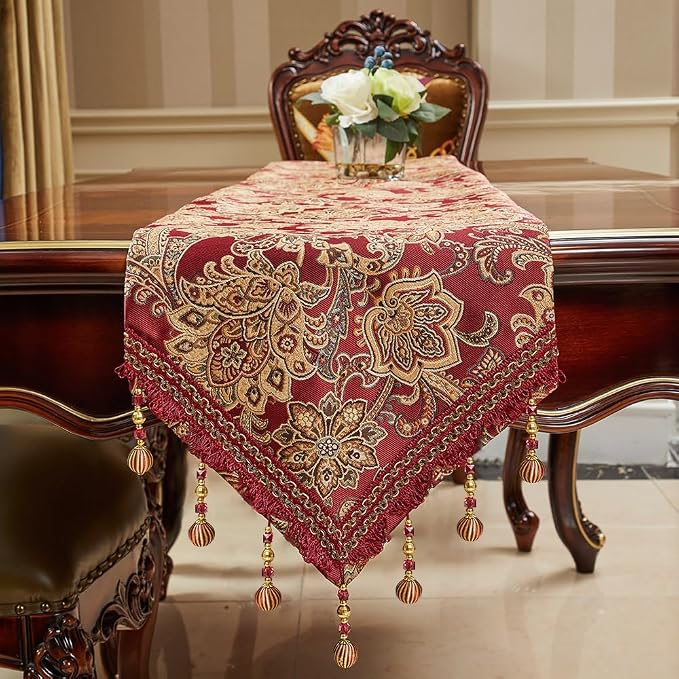 Luxury Vintage Design Table Runner 60 inches Long Embroidery Jacquard Fabric - Image 8