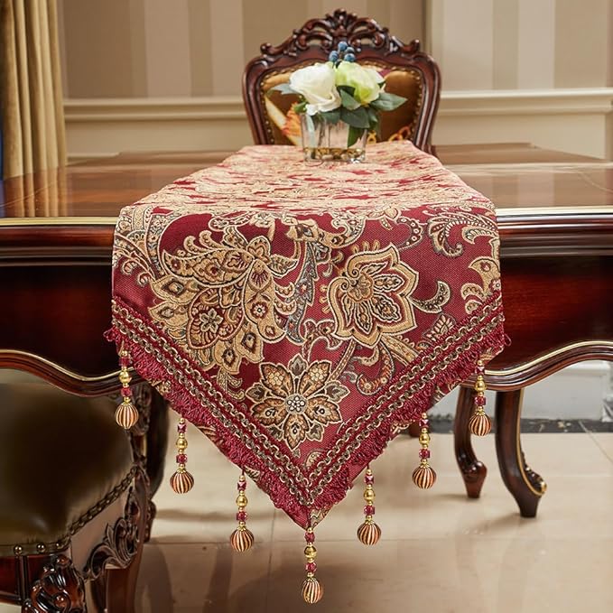 Luxury Vintage Design Table Runner 90 inches Long Embroidery Jacquard Fabric - Image 8
