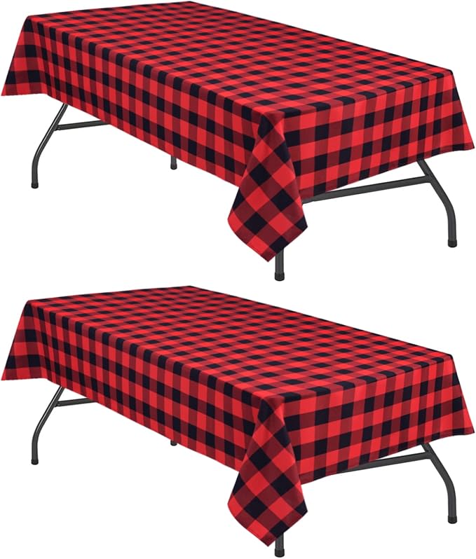 Red and Black Plaid Tablecloth Waterproof, 2 Pack, 60 x 102 inch | Checkered by Hiasan