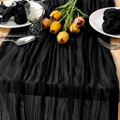 3 Pack Black Cheesecloth Table Runner 10ft Gothic Gauze Centerpiece | - Image 2
