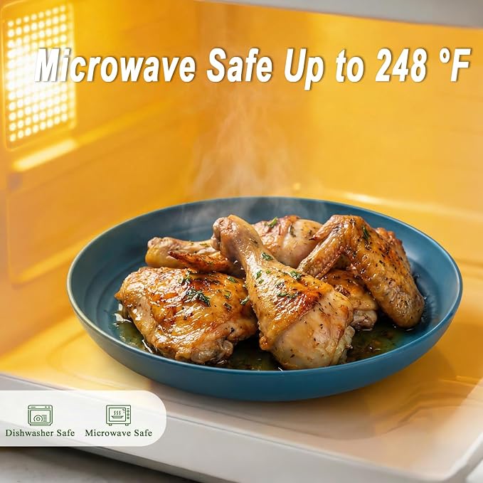 10 Inch Dinner Plates Set of 8, Unbreakable Wheat Straw Plates, Plastic Plates - Image 4