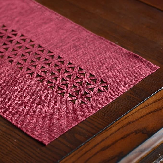 ARTABLE Burgundy Rectangle Fabric Table Runner Finished Edge 16 x 28 Inch | - Image 3