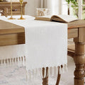 Cotton Linen Table Runner, 13x36 Inch, Off White by Aoztio