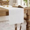 Cotton Linen Table Runner, 13x48 Inch, Off White by Aoztio