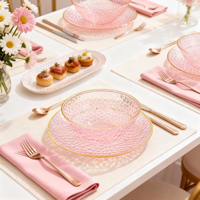 Tinybee 50 Pack Pink Plastic Bowls - Image 8