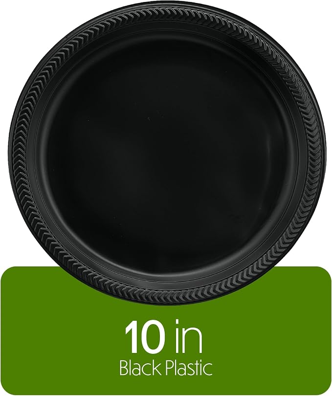PLASTICPRO 100 PCS Black Plastic Plates Light Weight 10'' Inch Plastic Dinner - Image 4