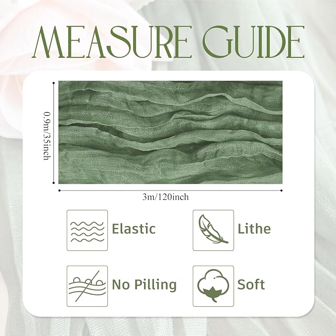 Cheesecloth Table Runner Sage Green 10FT Boho Gauze, 6 Pack | 120 Inch Cheese - Image 2