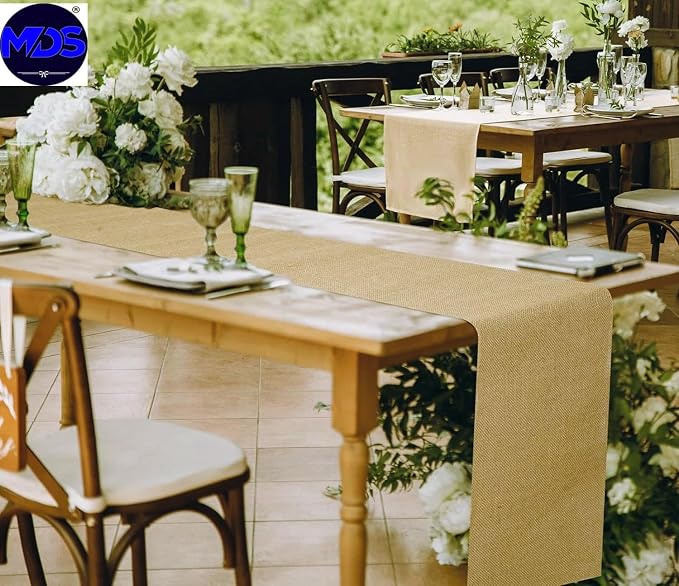 MDS® Pack of 15 Natural Burlap Table Runner, 12 x 72 Inch, Jute Vintage Rustic - Image 6