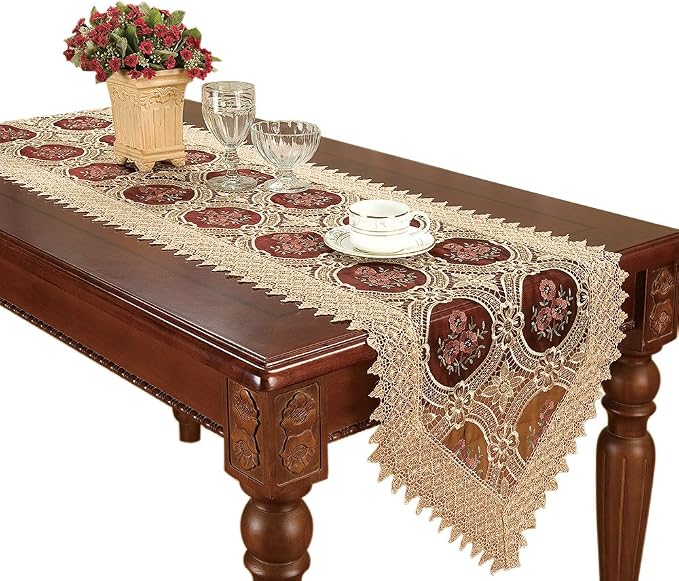 Burgundy Lace Table Runner 16 × 108 Inch Long by Simhomsen