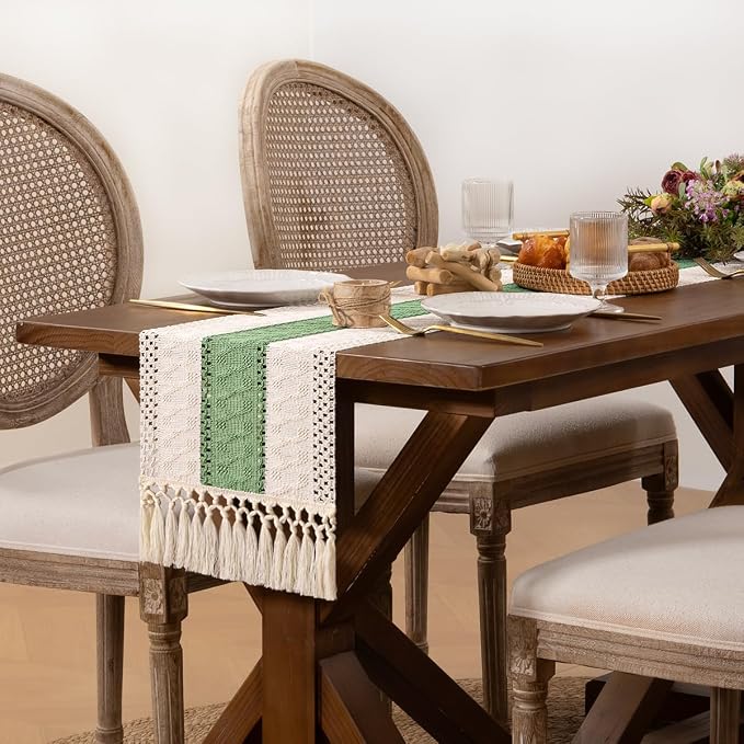 DeZerlor Boho Macrame Table Runner Spring Easter Farmhouse Woven Small Table - Image 3