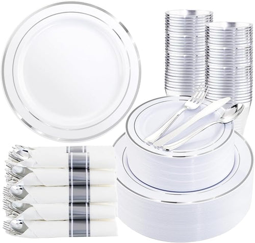 350Piece Silver Plastic Dinnerware Set by WDF