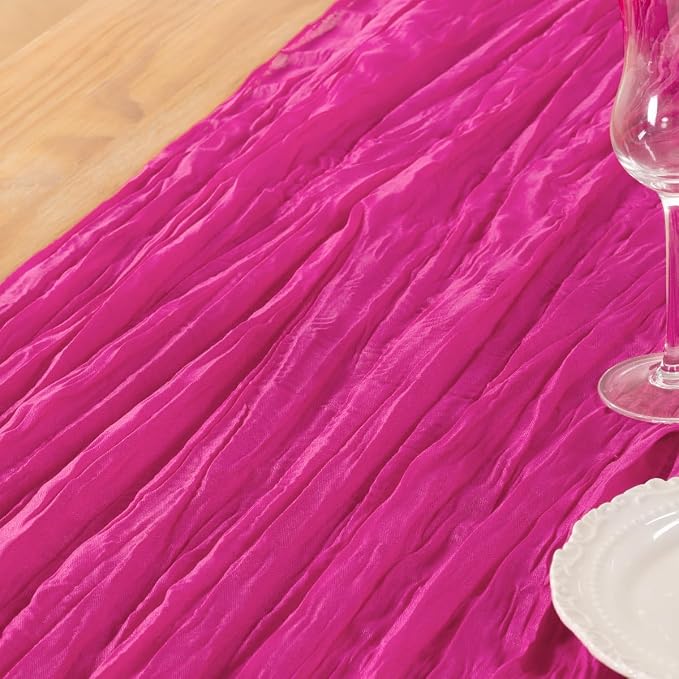 DeZerlor Hot Pink Cheesecloth Table Runner 2 Pack Summer Table Runners Boho - Image 5