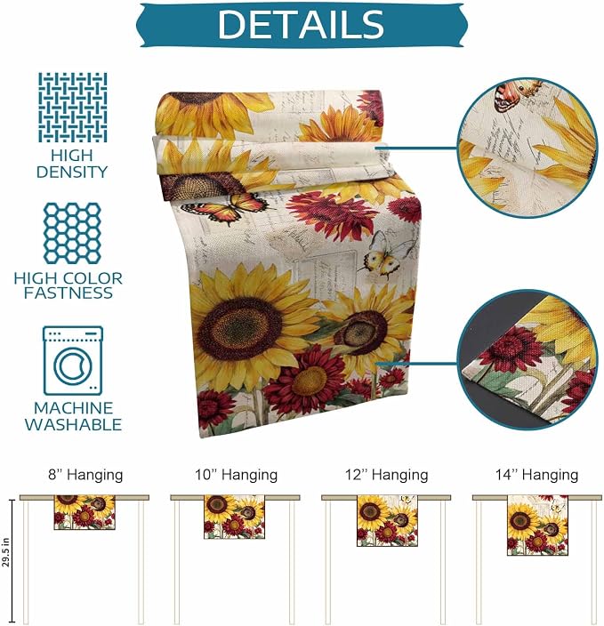 Sunflower Farmhouse Table Runners 60 Inches Long, Spring Summer Retro Table - Image 8