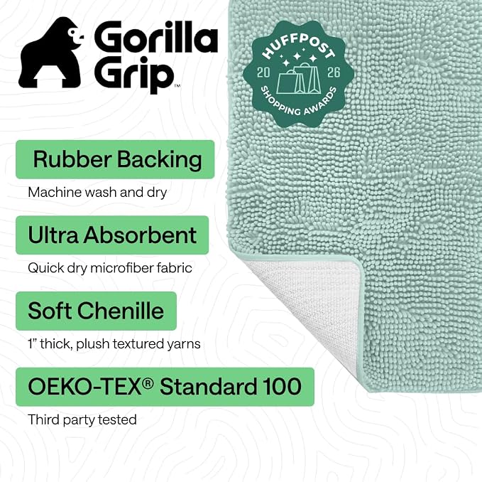 GORILLA GRIP Bath Rug Mat, Thick Soft Absorbent Chenille, Quick Dry Microfiber - Image 2