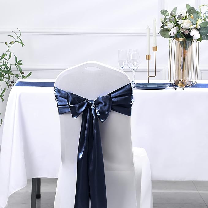 SiinvdaBZX 4 Pcs Navy Blue Satin Table Runner 12 x 108 inches Long | Bright - Image 6