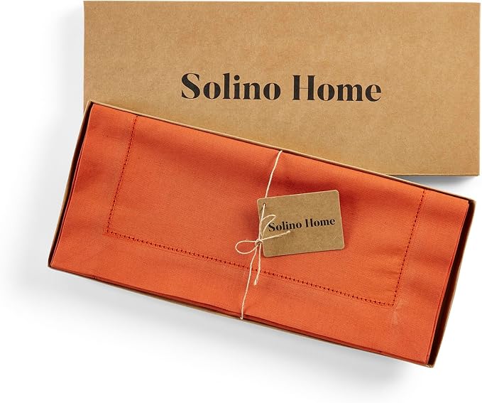 Solino Home Cotton Linen Table Runner Burnt Orange Hemstitch, 14 x 36 in | - Image 5