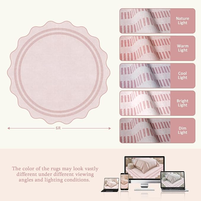 Washable 6ft Area Rugs for Living Room, Solid Pink Non Slip Rugs for Bedroom - Image 8