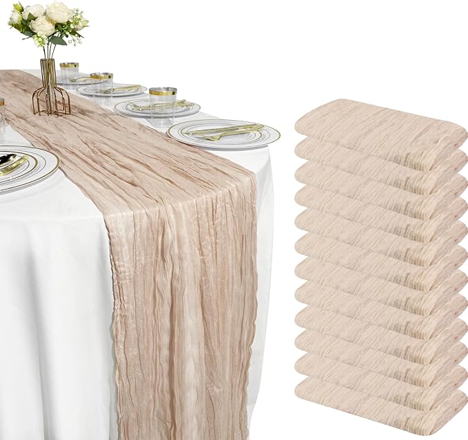 12 Pack Brown Cheesecloth Table Runner – 10FT x 12pcs Rustic Gauze Table Runners - Image 7