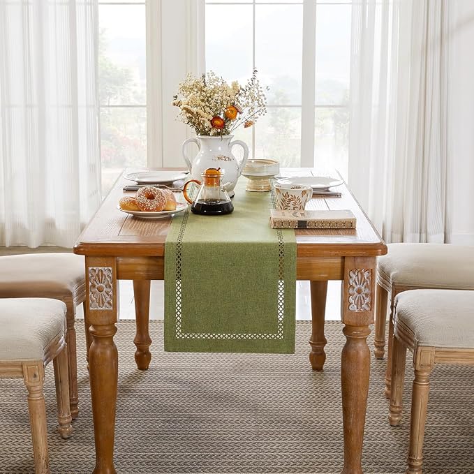 Rustic Burlap Table Runner, Sage Green Table Runners 60 inches Long | Double - Image 4
