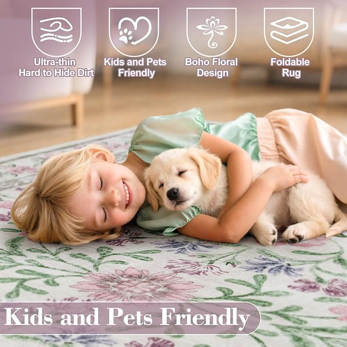 Wonnitar Purple Floral 8x10 Area Rugs, Washable Rug - Image 5