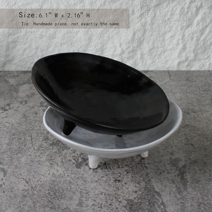 Wabi Sabi Footed Decorative Bowl, Vintage Rustic Boho Shelf Table Decor - Image 3