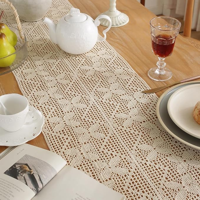meioro Crochet Lace Table Runner, 12x56 Inch Boho Cotton Table Runners - Image 5