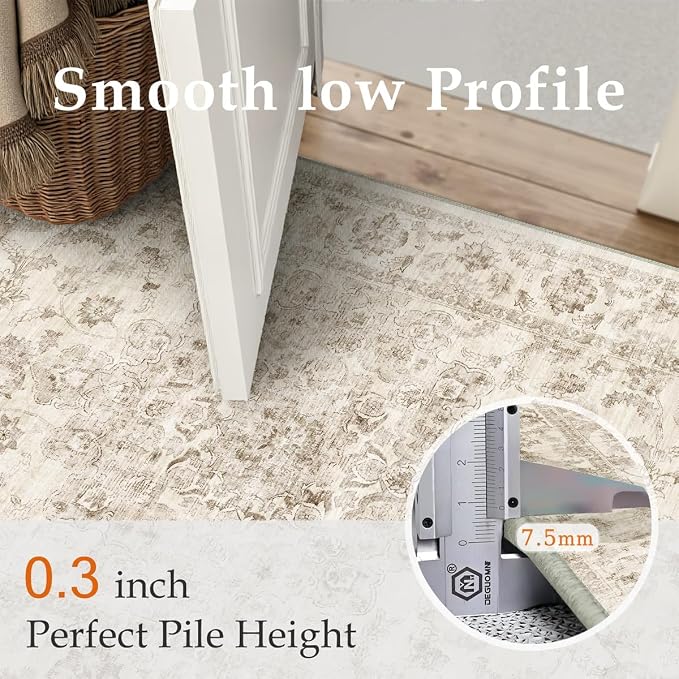 2x14 Washable Neutral Runner Rug Beige Vintage Hallway Kitchen Carpet Non-Slip - Image 8