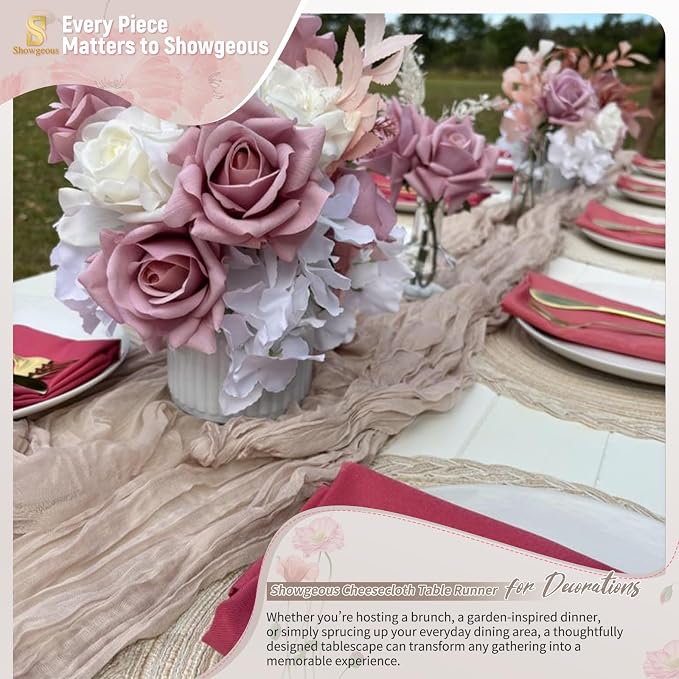 Showgeous 30 Pack Rosy Brown Cheesecloth Table Runner, 17 x 108 Inches | Boho - Image 8