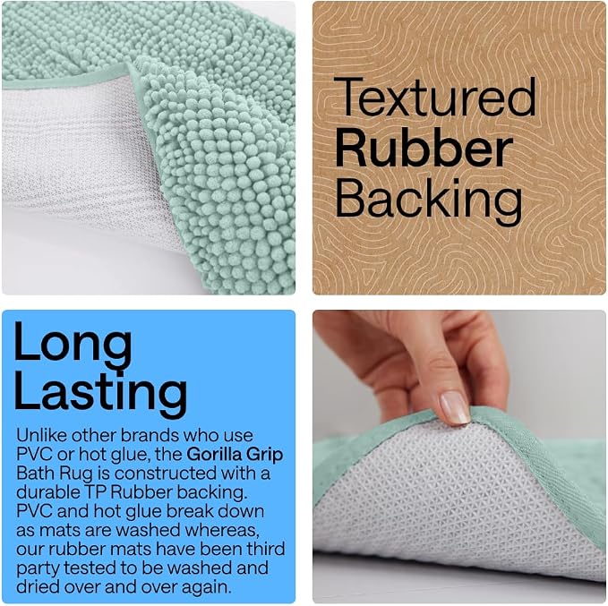 GORILLA GRIP Bath Rug Mat, Thick Soft Absorbent Chenille, Quick Dry Microfiber - Image 3