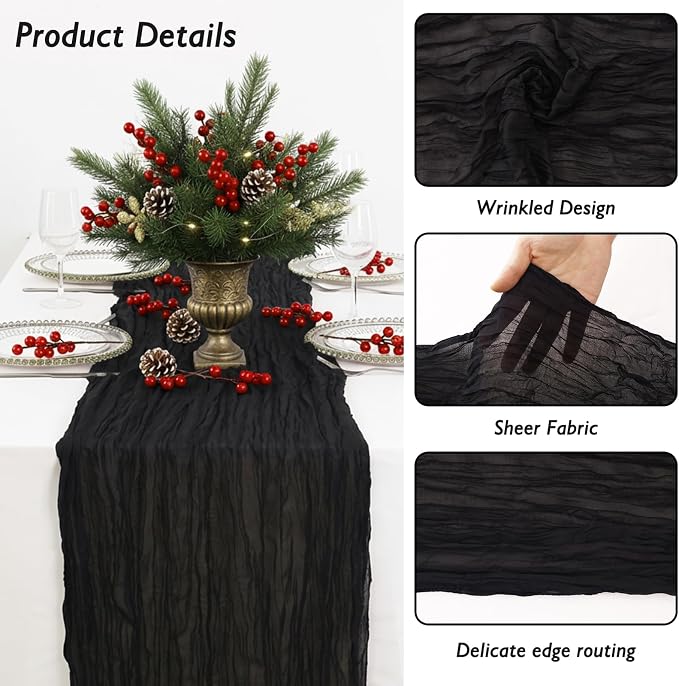 20 Pack Black Cheesecloth Table Runner 120 Inch Boho Wedding Decor | - Image 3