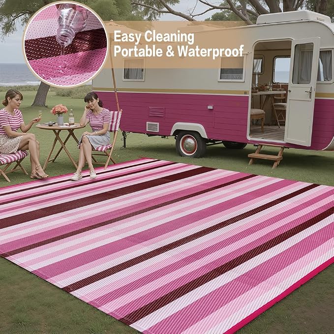 HUGEAR Outdoor Waterproof Rug 6'x9' Plastic Straw Rugs Washable Reversible - Image 5