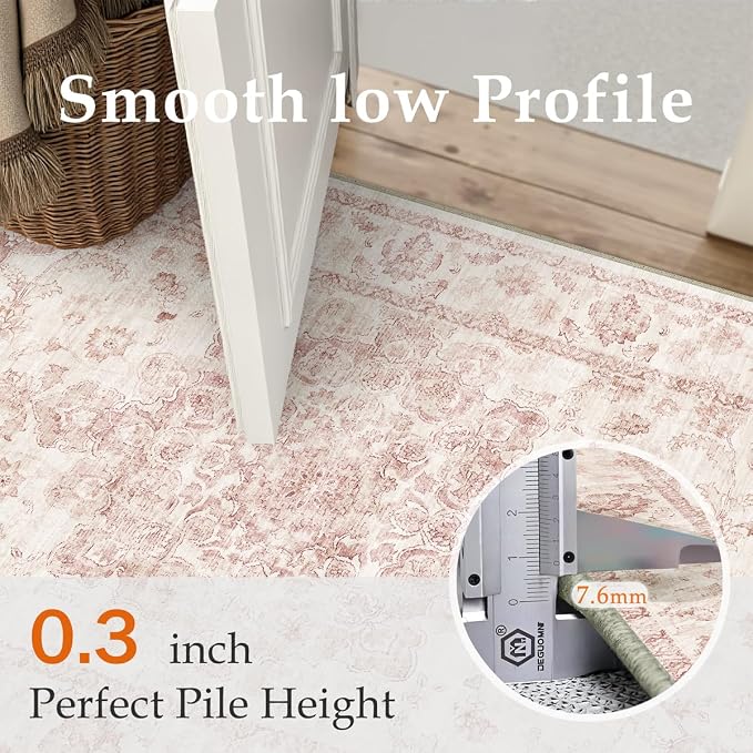 5x7 Washable Neutral Area Rug Pink Vintage Living Room Bedroom Carpet Non-Slip - Image 8